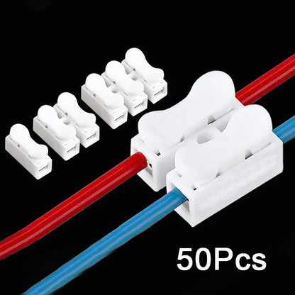 50Pcs 1P 2P No Screw Terminal No Solding Quick Cable Wire Connector Block Spring Clamp