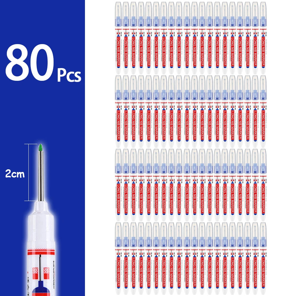 4-80Pcs 2Cm Waterproof Long Head Markers Deep Hole Marker Pen for Metal Carpenter Red/Black/Blue/Green Ink Woodworking Tools