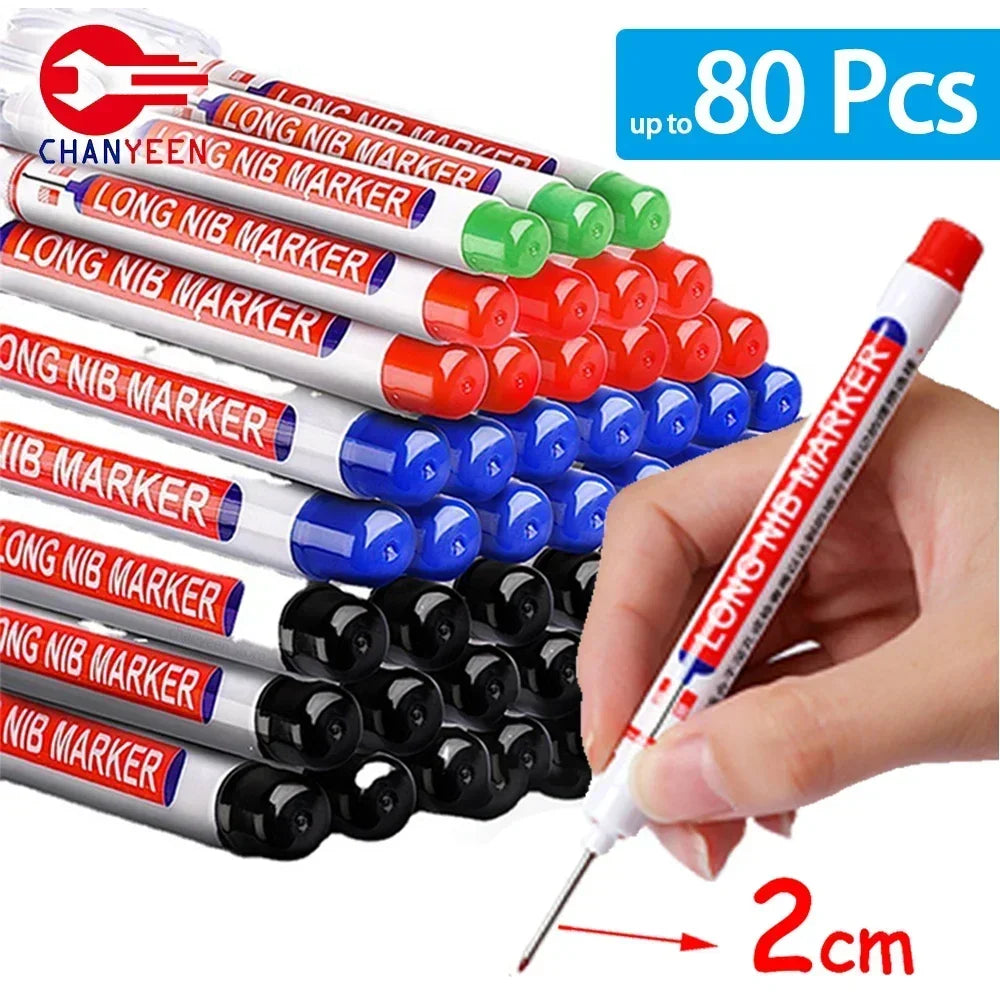 4-80Pcs 2Cm Waterproof Long Head Markers Deep Hole Marker Pen for Metal Carpenter Red/Black/Blue/Green Ink Woodworking Tools