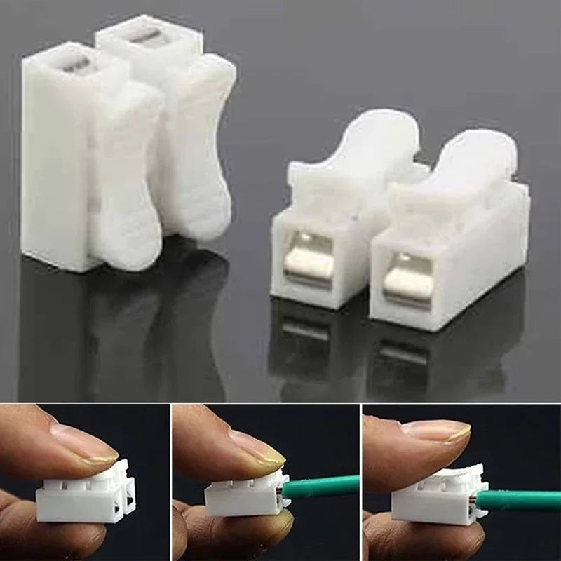 50Pcs 1P 2P No Screw Terminal No Solding Quick Cable Wire Connector Block Spring Clamp