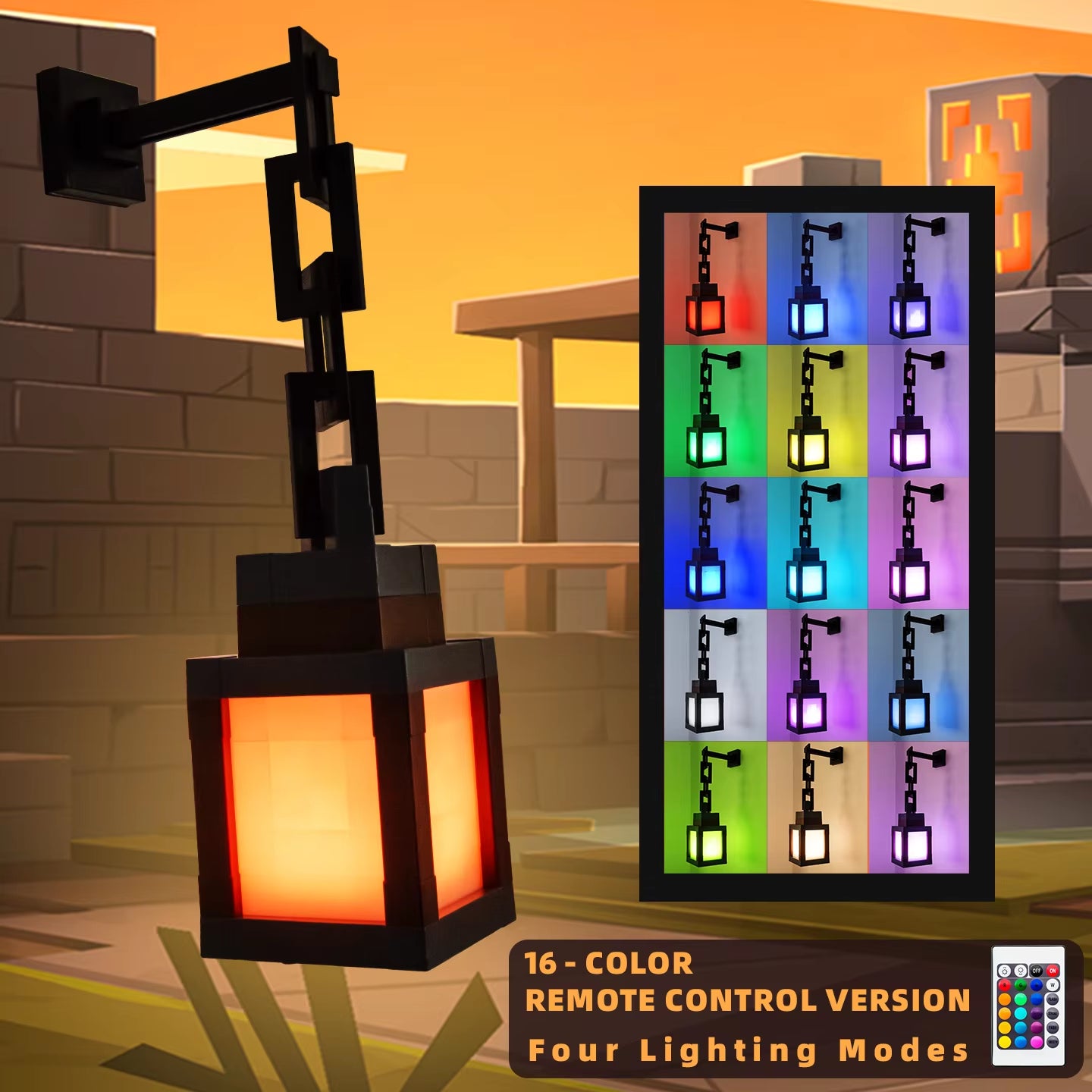 Pixel Style Night Light Portable Lantern Tabletop Ornament 16 Colors Lantern DIY Interior Decoration Festival Atmosphere Light