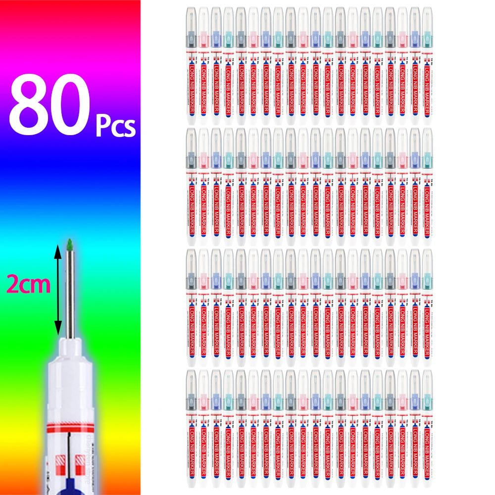 4-80Pcs 2Cm Waterproof Long Head Markers Deep Hole Marker Pen for Metal Carpenter Red/Black/Blue/Green Ink Woodworking Tools
